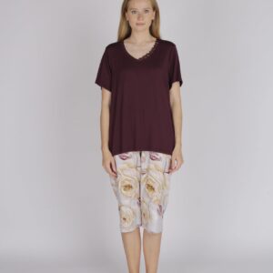 Moteriška pižama su bridžais bordo Hays 60325
