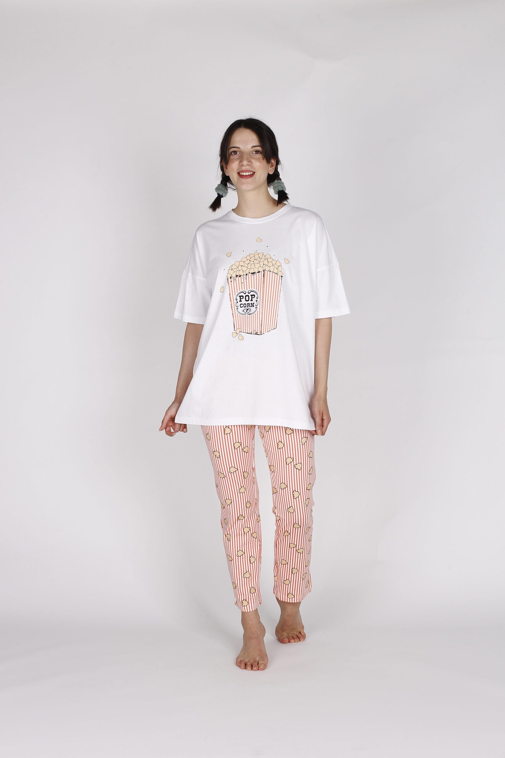 60184-1 Moteriška pižama su kelnėmis balta Popcorn Hays 60184-1